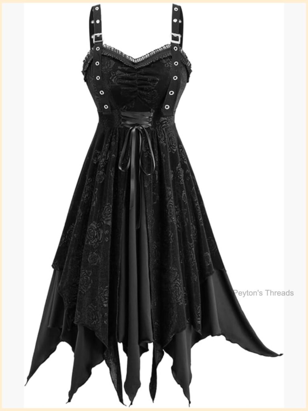 Plus Size Sleeveless Gothic Swing Dress with Lace-up & Handkerchief Hem in Black
